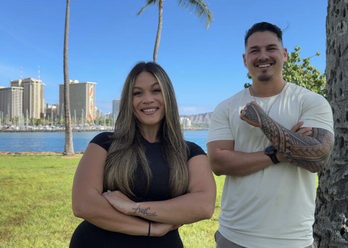 Britt and Kimo by the water in Hawaii