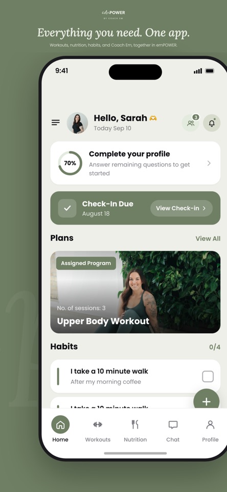 emPOWER by Coach Em, a client app built on NOWFit