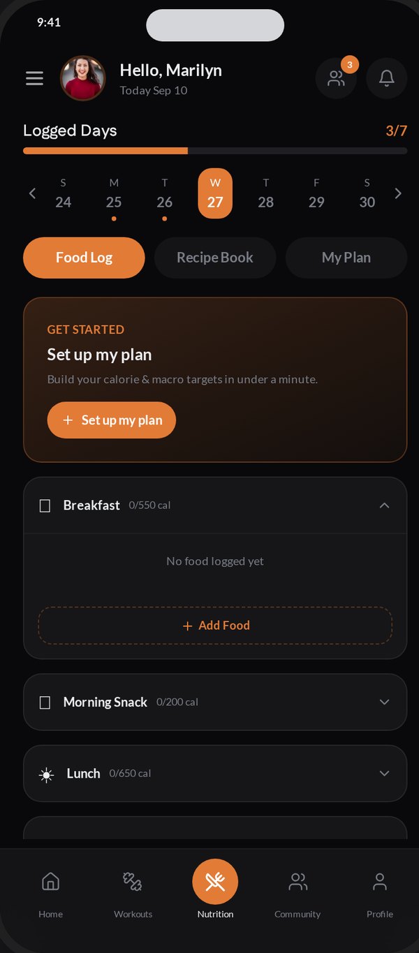 Group nutrition with a plan setup card
