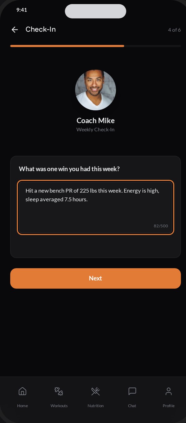 Client answering a weekly check-in question