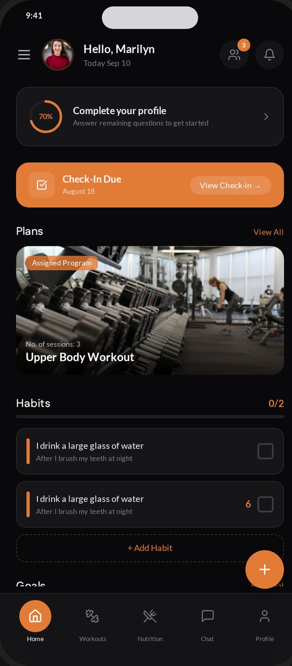 Client app home screen