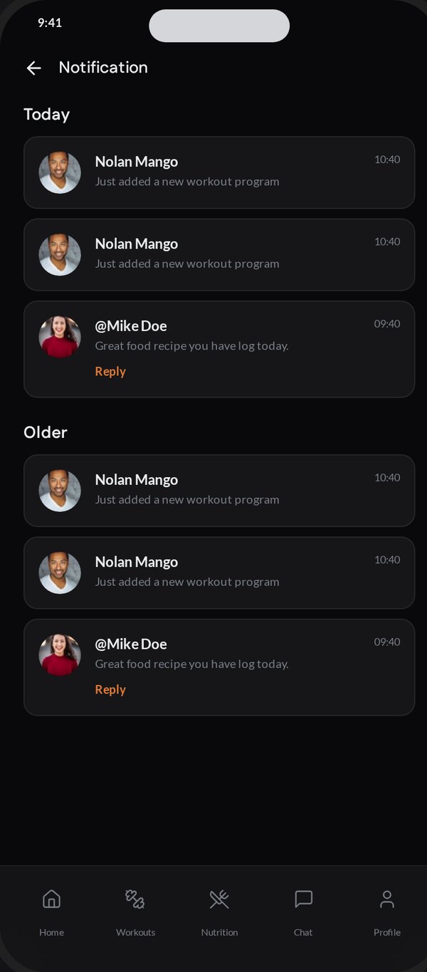 Client notifications: a new workout program was added