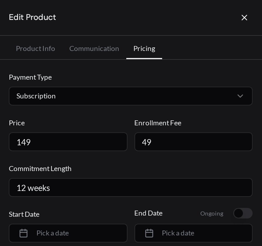 Product pricing: $149 with a $49 enrollment fee for 12 weeks